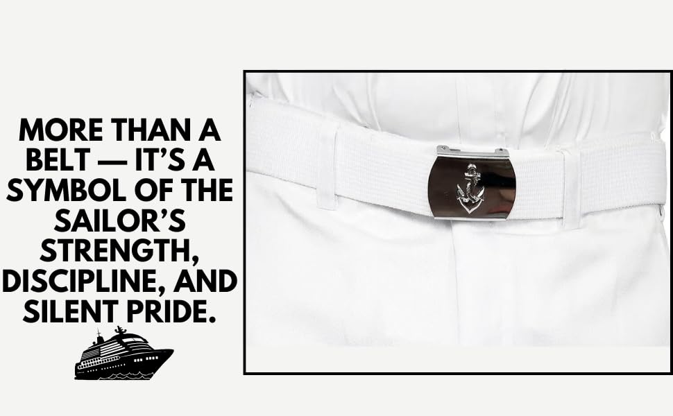 Image of Marine Style Navy Belt | White Nylon Uniform Belt with Adjustable Buckle | Unisex Formal Belt for Cadets, Officers & Crew Parade & Ceremony Accessories