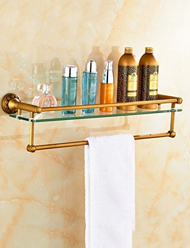 Toallero de baño de latón estantes de baño antiguos repisa de vidrio pared 2
