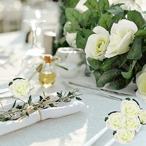 TYPHEERX Artificial Rose Vine Flower Garland Plant for Hotel Wedding Party Craft Decoration (White)