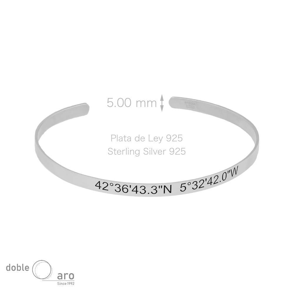 Pulsera Brazalete para Hombre y Mujer en Plata de Ley - Pulsera ideal para Grabar y Personalizar Mensajes, nombres, coordenadas - Pulsera de aro Unisex