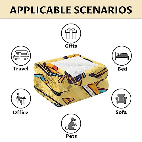 Construction Truck Blanket Gifts - 50x60 Inches Funny Throw Blanket for Boys & Kids - Yellow Soft Fuzzy Excavator Blankets for Bed, Couch & Living Room