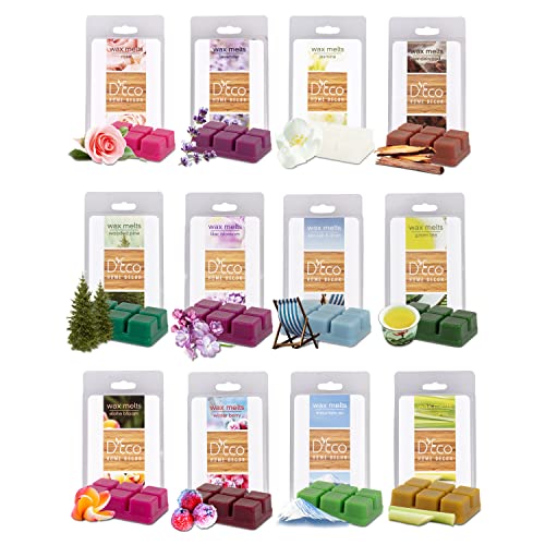 Summer Floral Scented Wax Melts Variety Set-12 Assorted 6pc Cube Sets for Electric Candle Warmer (2.5oz ea) Rose, Lavender, Jasmine, Pine, Lilac, Sea Salt Linen, Sandalwood, Lemongrass, Berry, Blossom