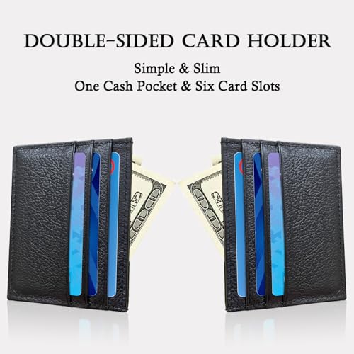 Image of WOXVM Credit Card Holder Wallet RFID Blocking Slim Credit Card Cases Holder Premium Leather Minimalist Front Pocket Small Wallet with 6 Card Slots and 1 Pockets for Men Women (Black)