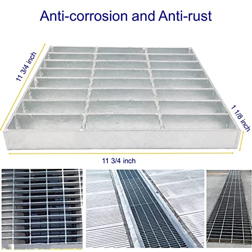 Mosinsbo Outdoor Drain Cover, 12X12 Galvanized Steel Drain Grate For Catch Basin, B125 Class Sewer Grate, Durable Heavy Duty Channel Grate, Sliver Square Drainage Grate (11.7”X11.7”) #TOP5