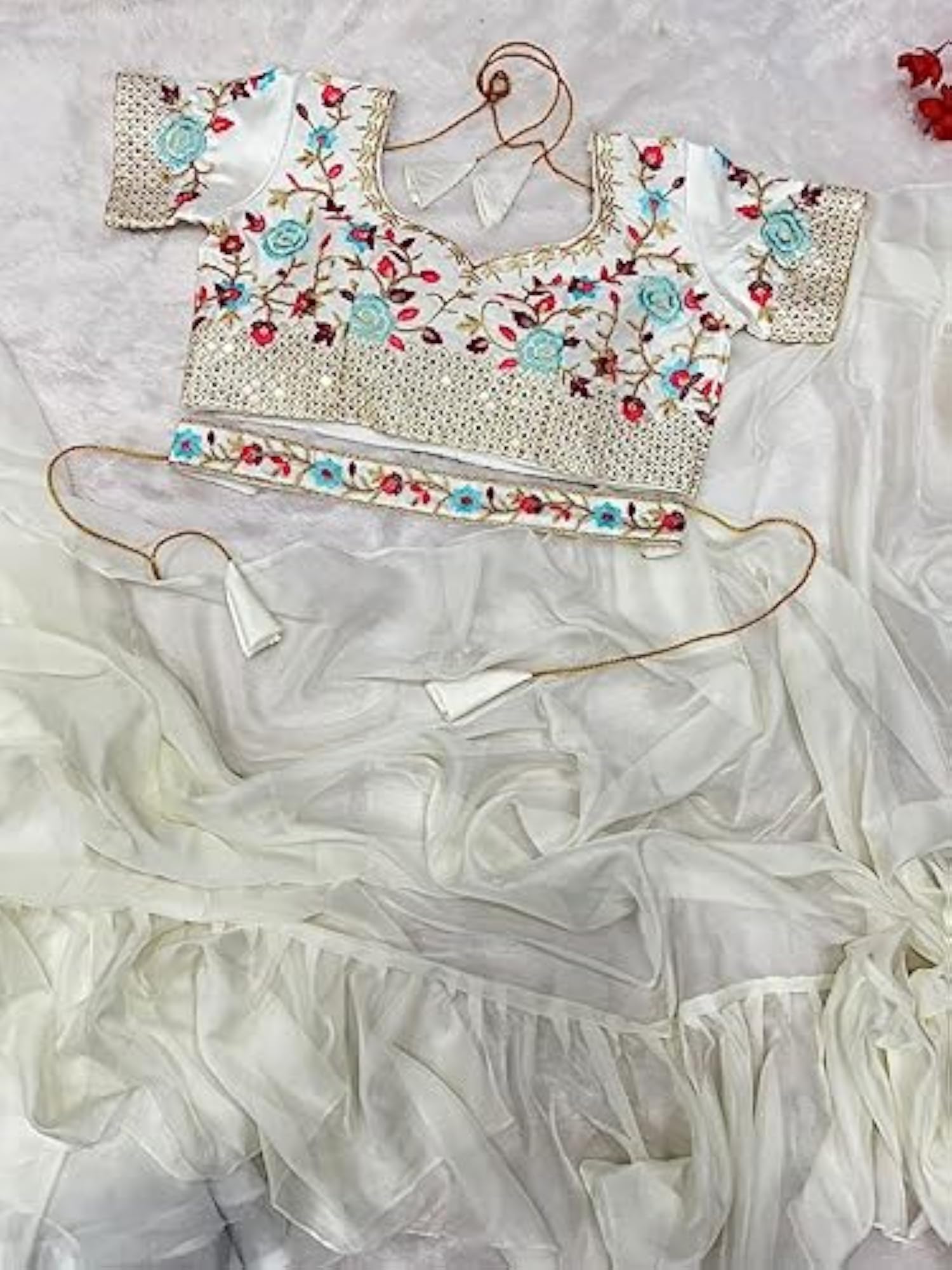 Women's Organza Readymade Lehenga Saree Set with Embroidery Sequins Work