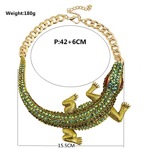 Chunky Exaggerated Crocodile Statement Collar Necklace Green Rhinestone for Women Large Punk Gothic Alligator Animal Bib Choker Fashion Hip Hop Stylish Crystal Gator Necklaces Halloween Cosplay Jewelry Party Prom Gifts2