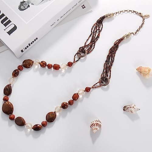 Bocar Long Beaded Necklace For Women Handmade Fashion Costume Chain Jewelry Gift (Nk-10349-Brown) #TOP2