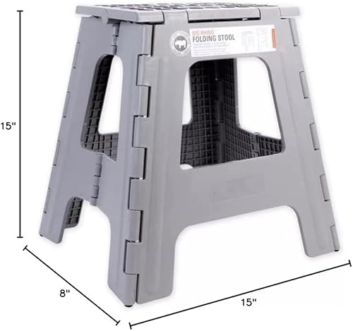 Miniatura 2 de Kikkerland Taburete Rhino II de plástico, plegable, resistente, antideslizante, compacto, ligero, gris, soporta hasta 300 libras, para cocina, baño
