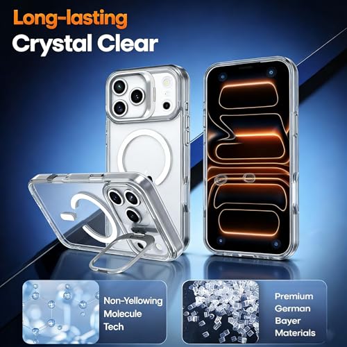 IDweel for iPhone 17 Pro Max Case with Built-in Camera Stash Stand, Compatible with MagSafe, Slim Fit & Lightweight, Magnetic Hard Back Soft Edge Anti-Yellow Sturdy Flexible Shockproof Cover,Clear by IDweel - Used condition - Image 2