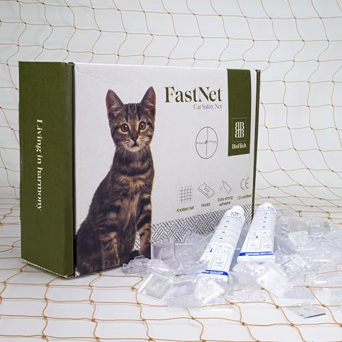 Bird-Tech TM Filet Balcon pour Les Chats et Les Oiseaux Couleur Pierre + 100 Crochets Fixations + 2 Silicone Transparent 80ml. (8X3 MTS)