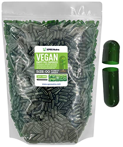 Image of XPRS Nutra Size 00 Empty Capsules - 5000 Count Empty Vegan Capsules - Vegetarian Empty Pills - DIY Vegetable Capsule Filling- Veggie Pill Caps (Forest Green)
