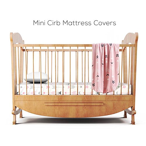 Image of Stretchy Fitted Pack n Play Playard Sheet Set BROLEX 2 Pack Portable Mini Crib Sheets,Convertible Playard Mattress Cover,Ultra Soft Material,Pink White Arrow