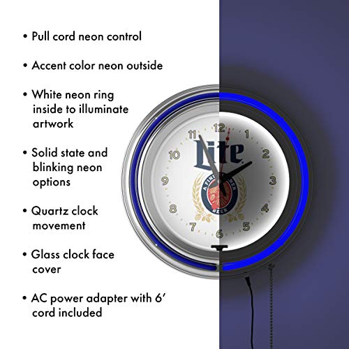 Trademark Gameroom Miller Lite Chrome Double Rung Neon Clock - Retro Design #TOP3