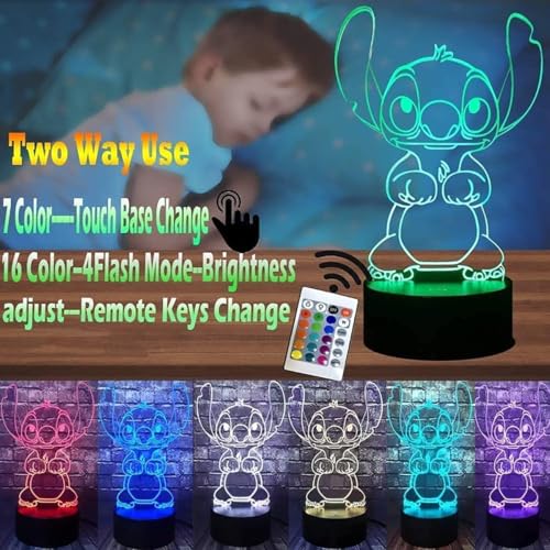 Image of LOUHH 3D Illusion Night Light, 16 Color Night Light - 3D LED Intelligent Remote Control Lamp for Children's Room Decoration and Children's Gifts