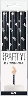 Ice Fountain Candle Cake Topper Sparkler for Birthday, Wedding, Anniversary Decoration. (3 PCS, Black)