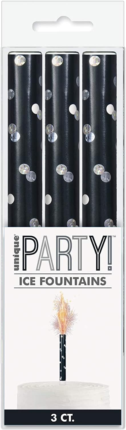 Ice Fountain Candle Cake Topper Sparkler for Birthday, Wedding, Anniversary Decoration. (3 PCS, Black)
