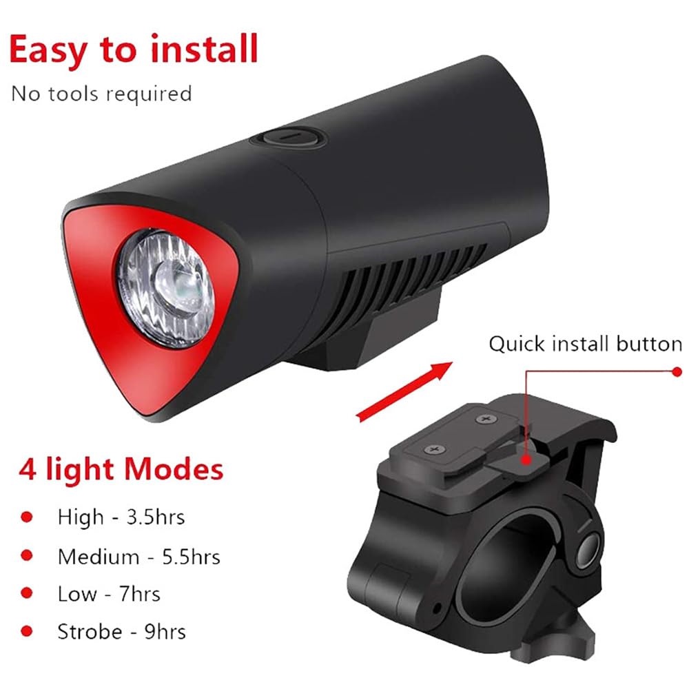Lampe de vélo Rechargeable USB, Lampe de Nuit avec feu arrière, Ensemble phares pour VTT et Accessoires de vélo