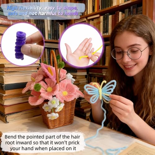 Creative Crafts Pipe Cleaners, 100-Pack Bendable Chenille Stems in 7 Pastel Colors, Dense Polyester Fluff with Iron Wire Core for DIY Projects, Floral & Decor | Fuzz-Free, Bendable, Non-Toxic