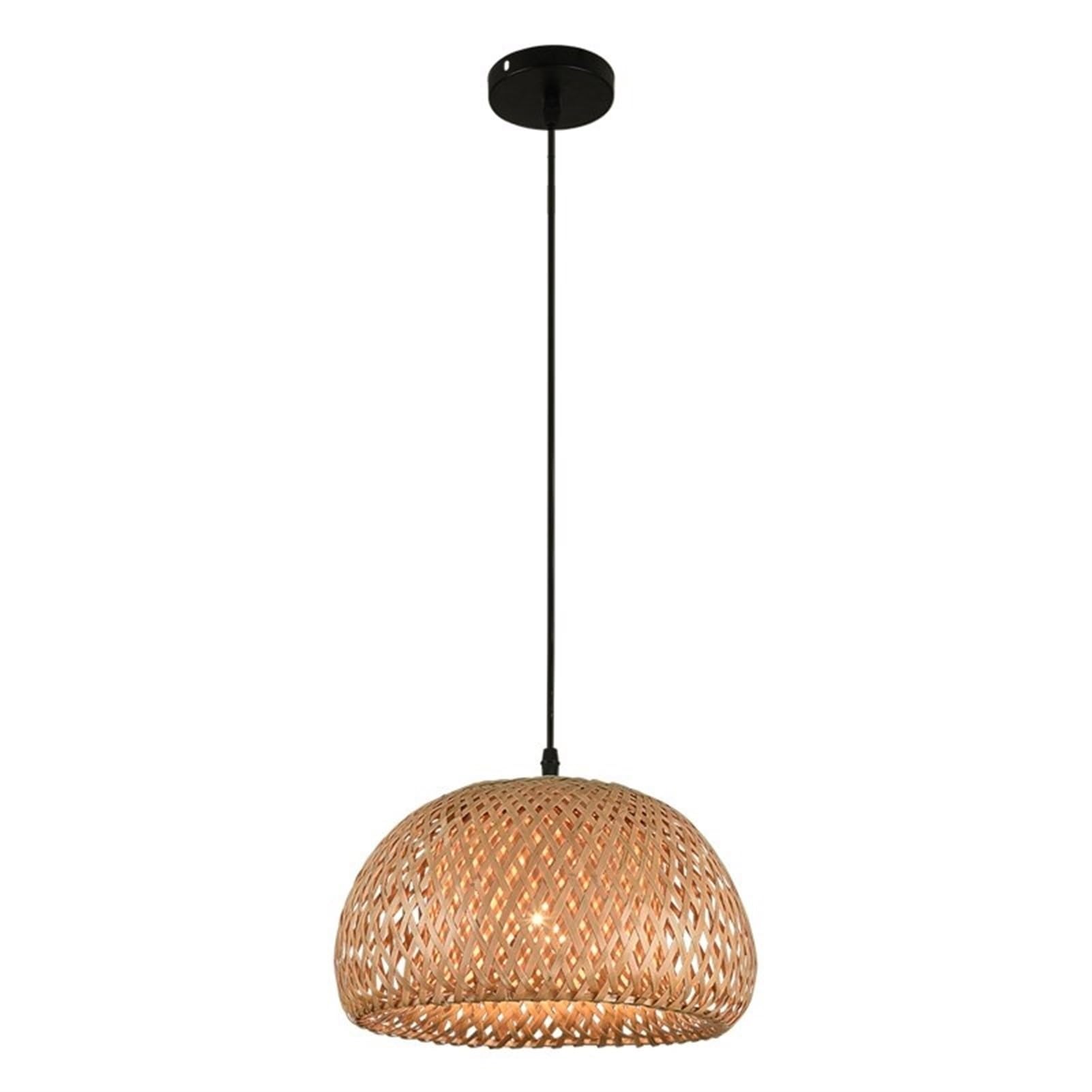 BLOOHK Bamboo Woven Pendant Light, Handwoven Rattan Dome Hanging Lamp, Boho Wicker Ceiling Light Fixture for Kitchen Island, Dining Room, Bedroom