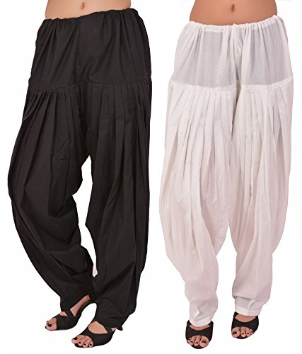 Cotton Combo Of Womens Readymade Black&White Casual Style Patiala Pant,Free Size-image-4