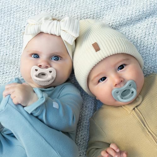 Image of Chicco PhysioForma Luxe Orthodontic Pacifier for Babies 6-16 Months, One-Piece 100% Soft Silicone, Supports Breathing, Textured Shield & Handle, Sterilizing Case, BPA Free, 2-Pack, Coastal Blue