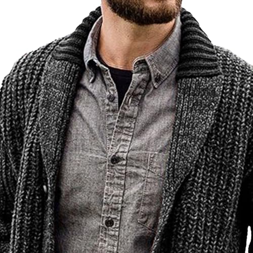 Mens Shawl Collar Cardigan Sweaters Long Sleeve Button Down Knitted Sweater Solid Color Casual Knitwear with Pocket2