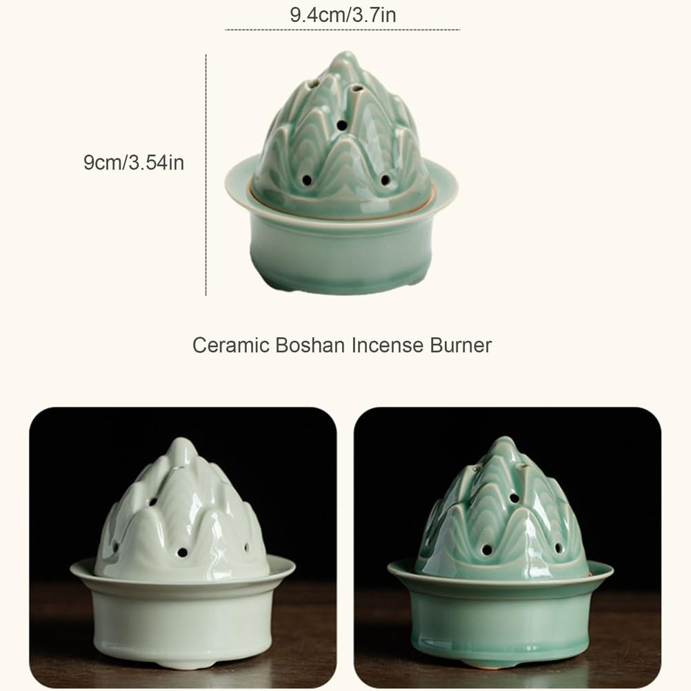 Símbolo de montaña de cerámica Soporte de Incienso Tazón ardiente de Manchas Hechas a Mano Quemador de Boshan Chino para Feng Shui & Meditation, decoración de la habitación,A