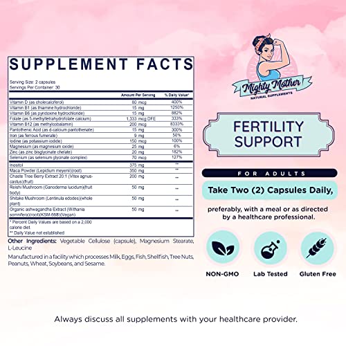 Mighty Mother Fertility Supplement For Women, Inositol Capsules With Folate, Zinc & Iron - Fertility Support Supplement 60 Count (2-Pack) #TOP1