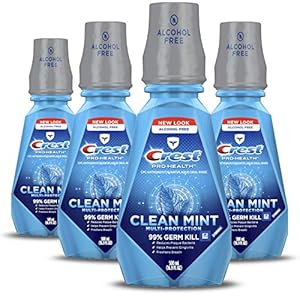 Crest Pro-Health Clean Mint Mouthwash, CPC Antigingivitis/Antiplaque Mouthwash, 500 mL (16.9 Fl Oz ), Pack of 4, Crest Mouthwash, Gingivitis Treatment