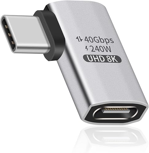 Miniatura 9 de Duttek Adaptador USB C de 180 grados 240W PD, 8K @60Hz, 40Gbps, conector USB C hembra a macho de 180 grados para Thunderbolt 4, Thunderbolt 3