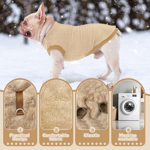 Hundepullover Hundemantel Fleece für Kleine Hunde Fleecemantel Hunde Fleece Pullover für Kleine Hunde Katzenpullover Fleecejacke Hundekleidung für Chihuahua Französische Bulldogge(Braun,XL)