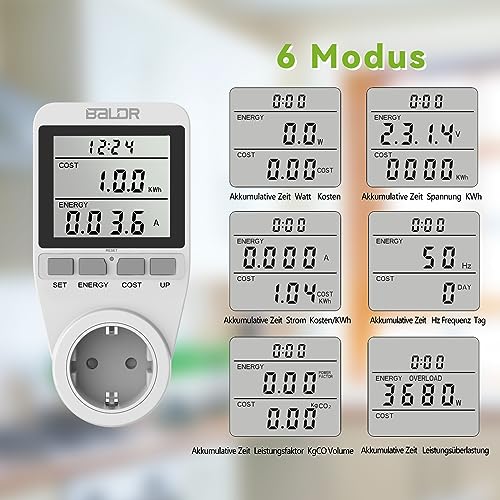 Foto von BALDR Stromverbrauchsmesser 3680W, Stromzähler/Strommessgerät für Steckdose, Energiekostenmessgerät Mit Grosem LCD-Bildschirm und Maximale Überlastsicherung, Stromzähler für Balkonkraftwerk/Zuhause