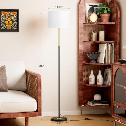 Image of Ambimall 60'' Modern Floor Lamp with Shade, Tall Lamps for Living Room, Bedroom, Office, Dining Room, Gold & Black Lamp Pole(Without Bulb)