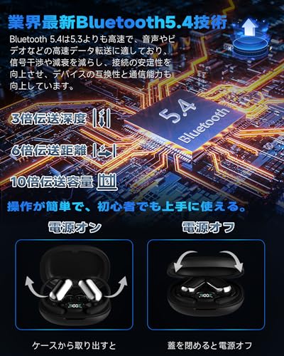 【2024外観革新 】CoolJumper ワイヤレスイヤホン イヤホン bluetooth オープンイヤー型 Bluetooth5.4 合計60時間再生可能 8D技術 OWS 開放型 空気伝導 完全ブルートゥース 耳を塞がない 耳掛け式 音漏れ防止 タッチ操作 誤操作防止 LEDディスプレイ表示 Hi-Fi音質 Type-C 超軽量 ミニサイズ 圧迫感なし