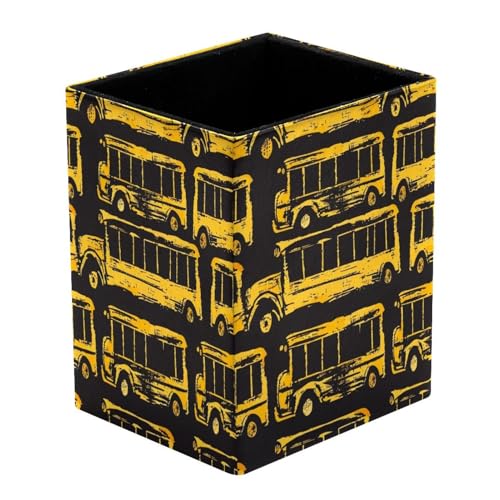 VAPOKF Portalápices para escritorio, diseño de autobús escolar, color amarillo, para bolígrafos, brochas de maquillaje, almacenamiento de suministros de escritorio, organizador para oficina en casa