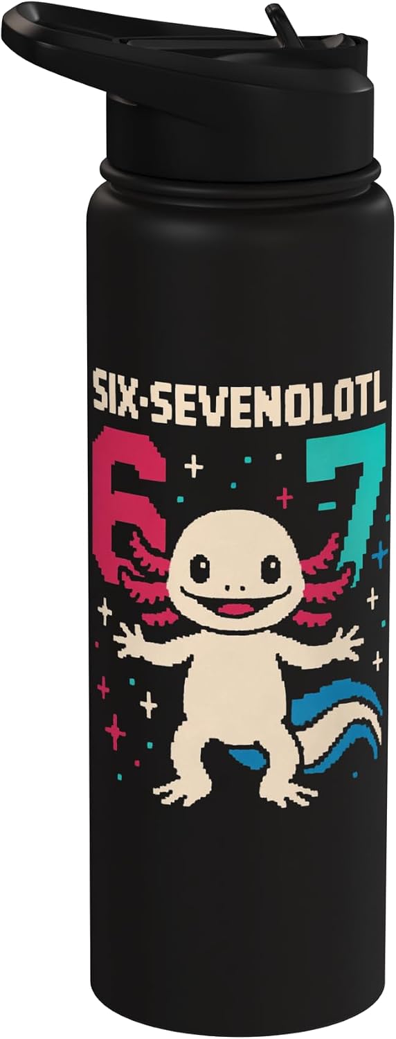 Six Seven Funny Axolotl 67 Viral Meme Men Women Kids Stainless Steel Insulated Water Bottle
