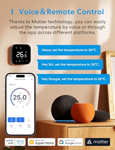 Meross Smart Thermostat Matter Heizungsthermostat Digital WLAN Raumthermostat für Fußbodenheizung & Boiler, Intelligente Wandthermostat mit Siri, Alexa & Google kompatibel, Schwarz