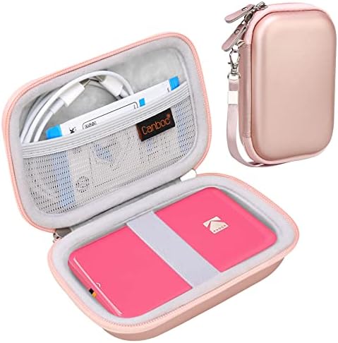 Canboc Hard Carrying Case for KODAK Step Wireless/Kodak Step Slim Instant Mobile Photo Mini Printer, Mesh Bag fits kodak 2"x3" premium zink photo paper and USB Cable, Rose Gold