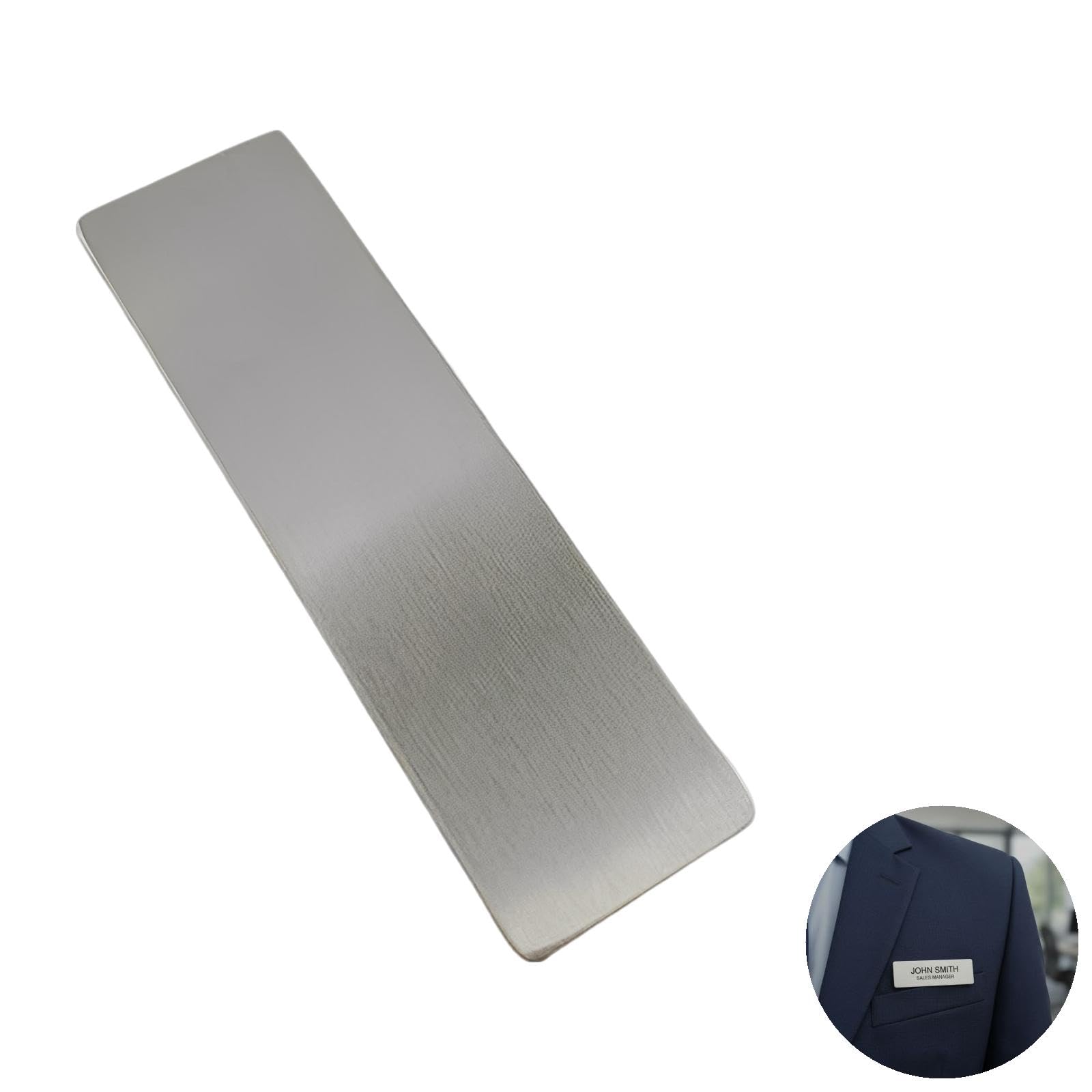 Lot de 50 porte-nom, badge d'identification en acier inoxydable avec composant de fixation solide, 2 tailles de porte-badge, surface argent brossé, pour bureau, réunions et école