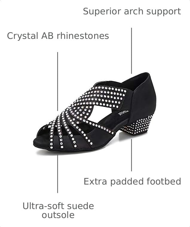 Image of TTdancewear Women Rhinestone Dance Shoes Ballroom Latin Salsa Bachata Performance Dance Dancing Shoes
