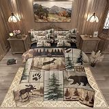 Feelyou Rustic Bear Comforter Set Queen Size 7 Pieces Comforters Farmhouse Bear Deer Bedding Set Elk Moose Forest Animal Bed Set Bed in a Bag with Comforter, Sheets, Pillowcases & Cushion Covers
