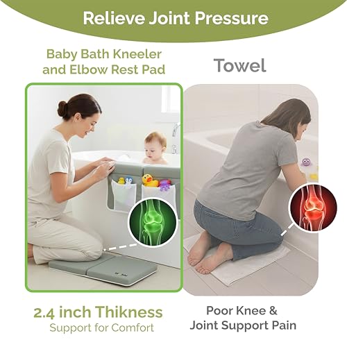 Image of Wobbi Baby Bath Kneeler and Elbow Rest Pad Set - 1.5 inch Thick Memory Foam Knee Pad for Bathing Babies - 6 Suction Cups Non Slip Bath Kneeling pad with Toy Storage - Foldable & Quick Drying (Green)