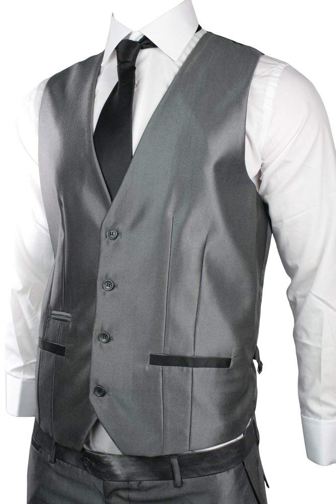 HOTK Uomo Abiti Formali da Lavoro Eleganti Slim Fit Grigio Lucido 3 Pezzi con Risvolto Sposo
