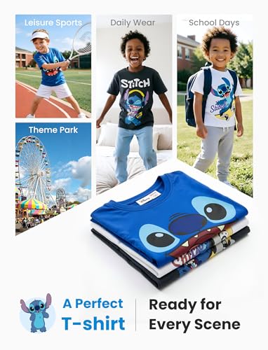 Disney Lilo & Stitch Baby Boys Short Sleeve T-Shirt 3 Pack Girls Tee Shirt Infant Cotton Graphic Top Going Out Apparel Outfit Child Athletic Playwear Sports Cloth Jersey Black+Gray/Blue/White 2 Year - image 7