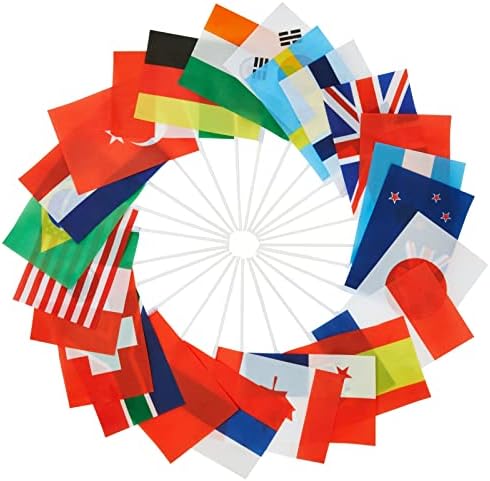 24 Pack National Flags of the World with Stand Base, World Country Flags, Table Decoration, 30.5 cm Tall