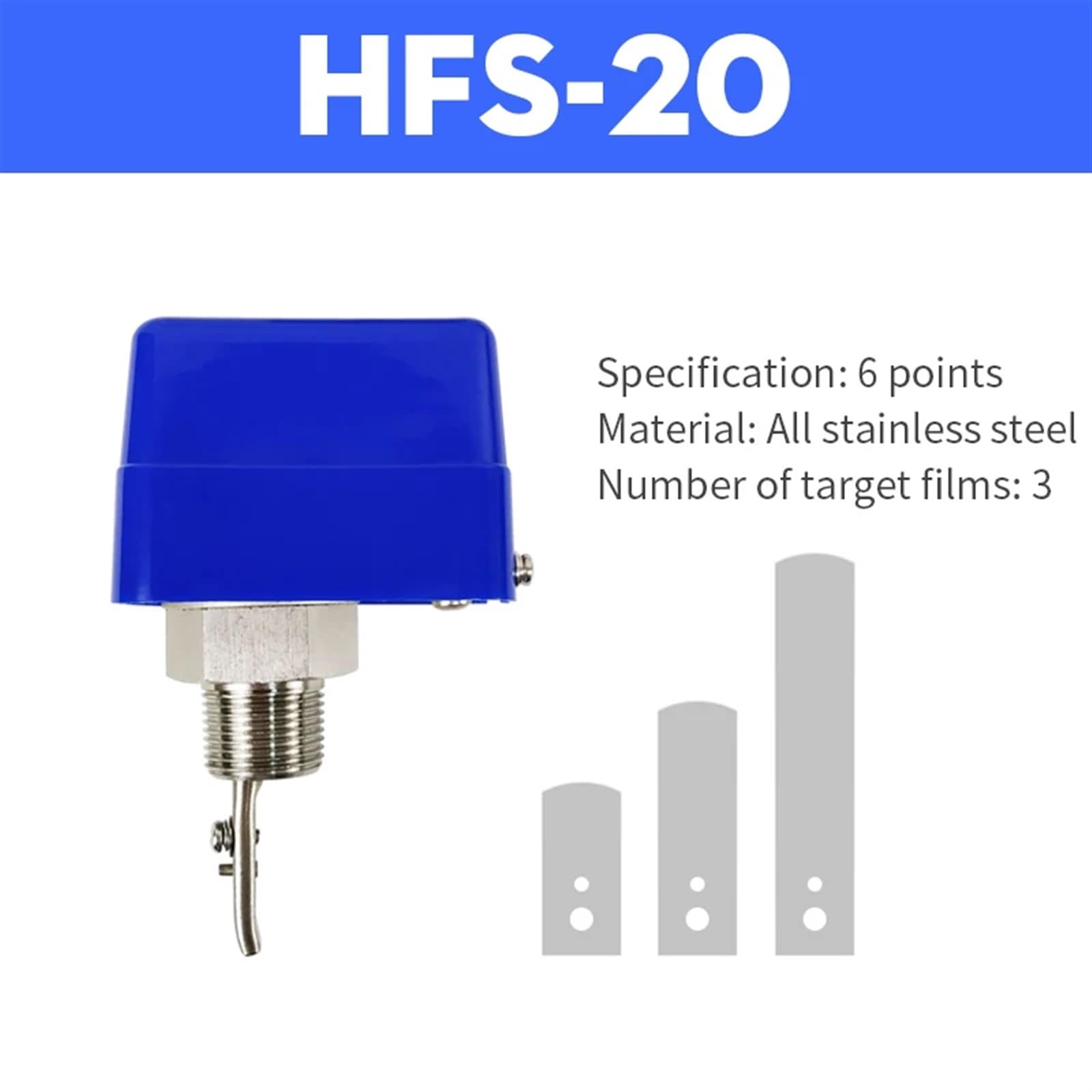 COKYIS HFS-15 HFS-20 HFS-25 1 Pulgada 1/2 3/4 Interruptor de Flujo de Agua de Paleta automática Sensor de válvula controladora de líquido 12V a AC220V(Blue)