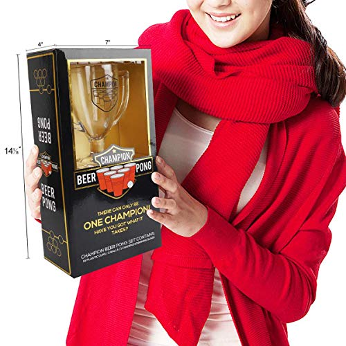 Champion Glass Trophy Beer Pong Set with 14 Cups and 2 Balls