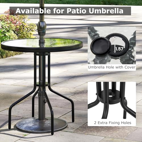 Image of Giantex 27.5 inch Outdoor Bistro Table, Patio Round Dining Table w /Tempered Glass Tabletop & 1.57 inch Umbrella Hole, Heavy-Duty Metal Frame for Garden Yard Poolside Porch (27.5 inchx27.5 inchx28 inch)