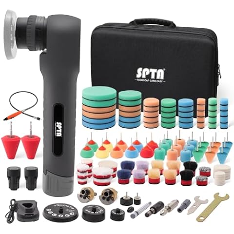 Cordless Mini Polisher, SPTA 12V Cordless Polisher for Detailed Polishing, Cordless Car Buffer Polisher, RO&DA Buffer Polisher with Mini Polishing Pads and Wool Pads for Polishing, Sanding, Cleaning Cover