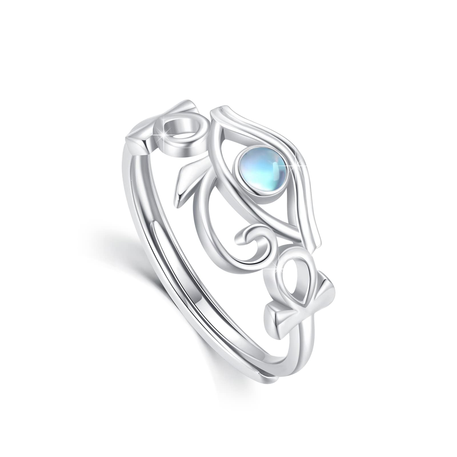 Anello Occhio Di Horus, in argento Sterling 925, con pietra di luna, turchese, anello regolabile con amuleto egiziano Ankh, gioiello per donne e ragazze
